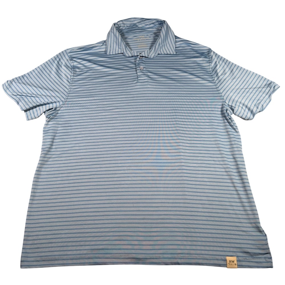 Rorie Whelan Golf Polo‎ Mens XL Blue Striped Performance Short Sleeve Shirt